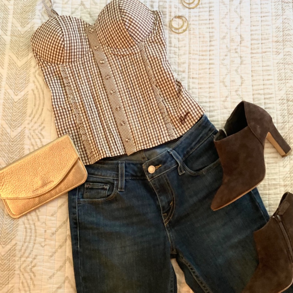 =^.^= New with Tags Guess Gingham Brown Rosewood Bustier Top Sz XS